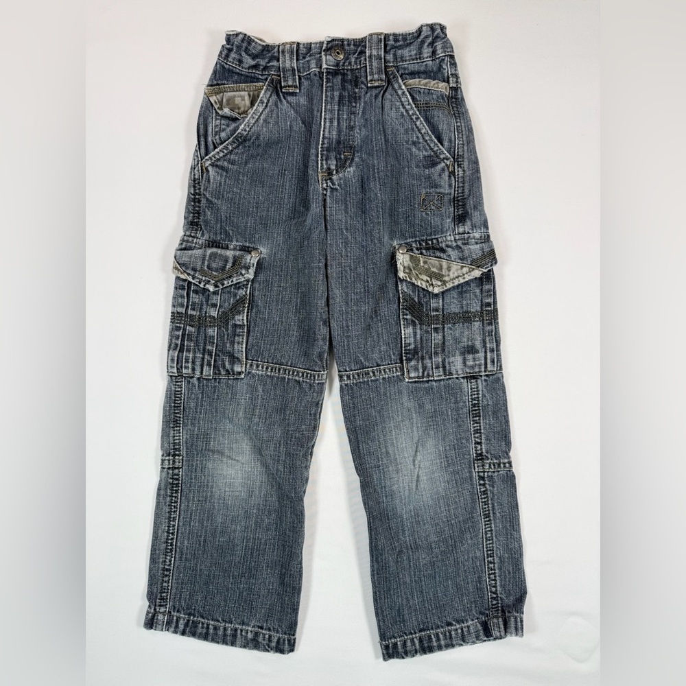 WRG JEANS CO Boys Denim Cargo Jeans Distressed Wash Skate Streetwear Size 6 Slim